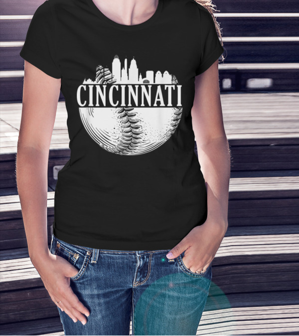 Cincinnati Skyline Baseball Vintage Downtown Ohio T-Shirt