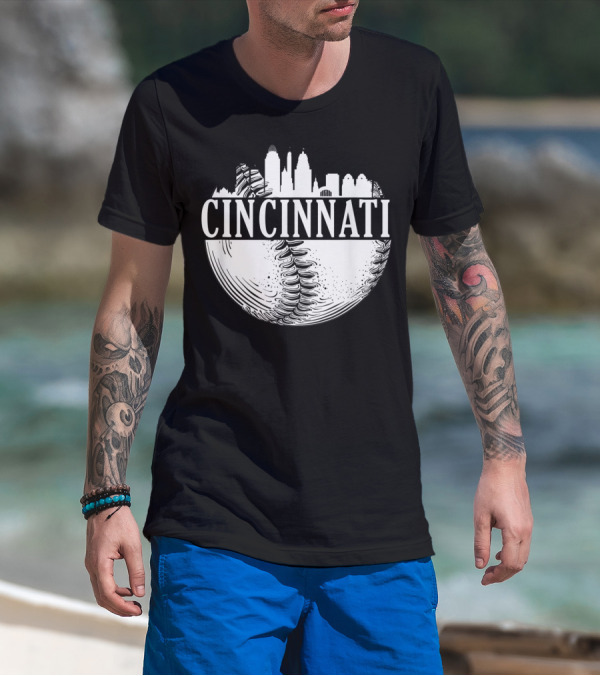 Cincinnati Skyline Baseball Vintage Downtown Ohio T-Shirt