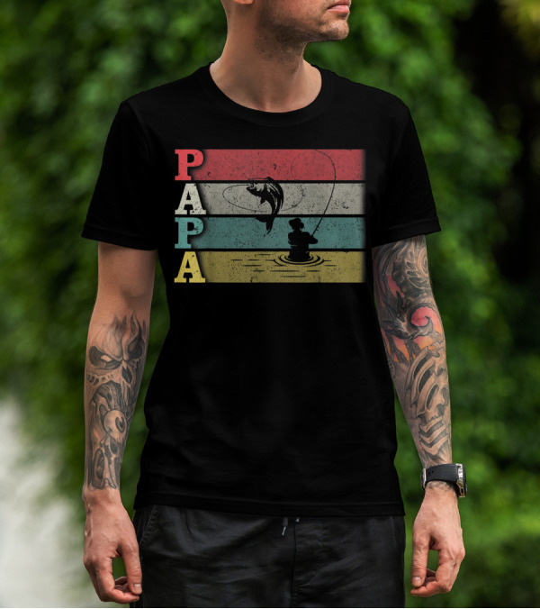 Vintage Fishing Papa Funny Dad Retro Father's Day T-Shirt