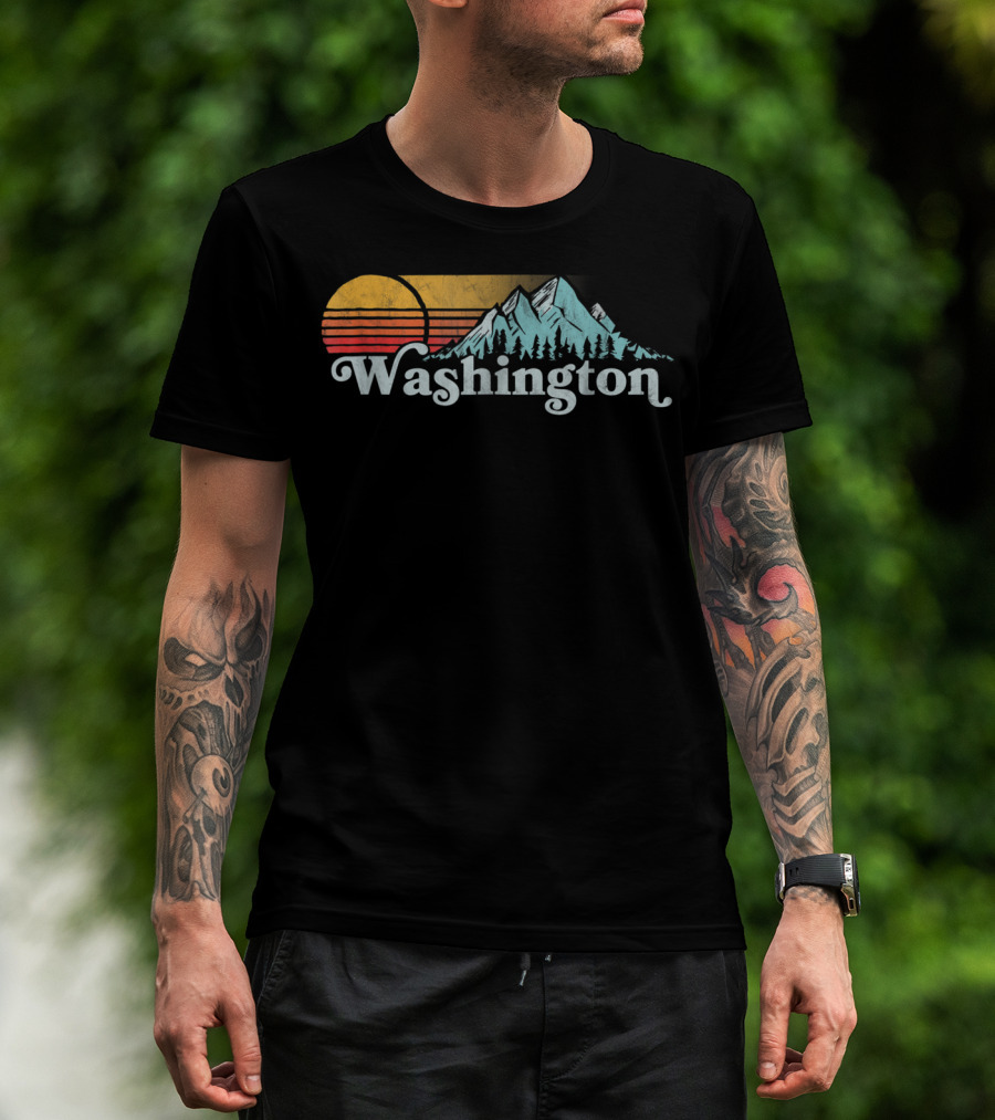 Vintage Washington State Distressed Mountain Retro Sunset T-Shirt