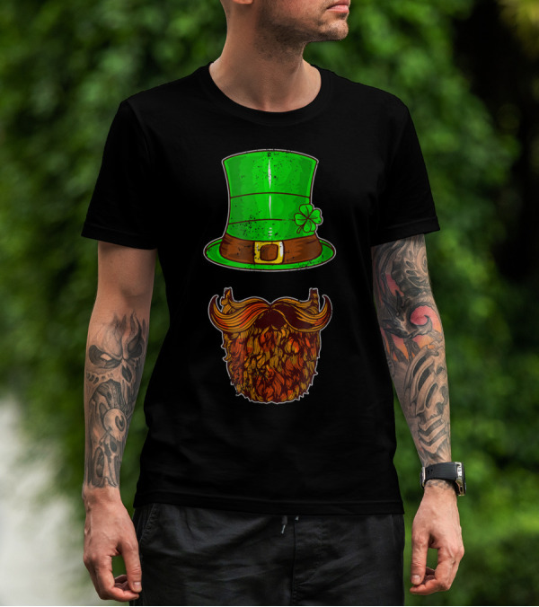 Awesomely Festive St Patrick's Day Green Irish Hat With Shamrock And Orange Beard T-Shirt