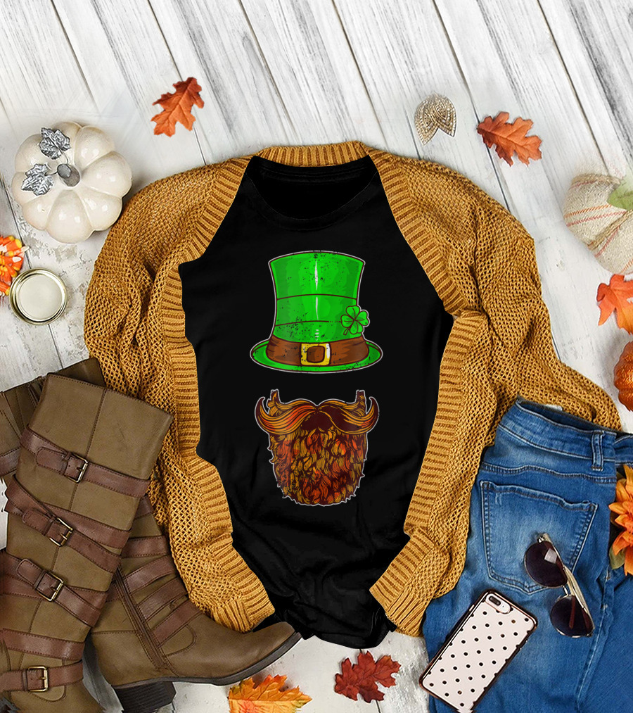 Awesomely Festive St Patrick's Day Green Irish Hat with Shamrock and Orange Beard T-Shirt
