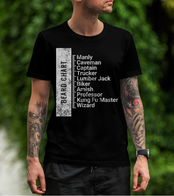 Beard Chart Manly Caveman Captain Trucker Lumberjack Biker Amish Professor Kung Fu Master Wizard T-Shirt