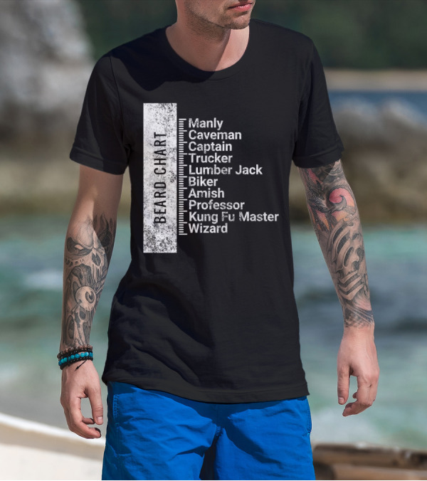 Beard Chart Manly Caveman Captain Trucker Lumberjack Biker Amish Professor Kung Fu Master Wizard T-Shirt