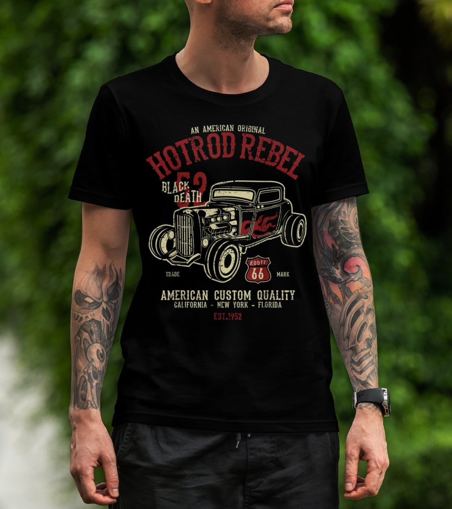 Hot Rod Rebel Black Death 52 Route 66 American Original Custom Quality Est. 1952 T-Shirt