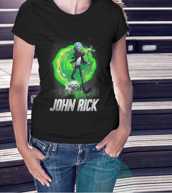 John Rick Interdimensional Action With Scientist And Portal T-Shirt