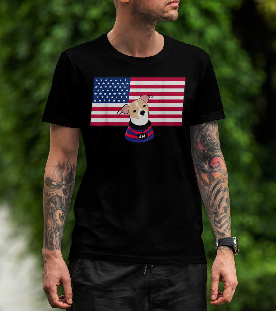 Jonathan Warren JW Dog With American Flag Background T-Shirt