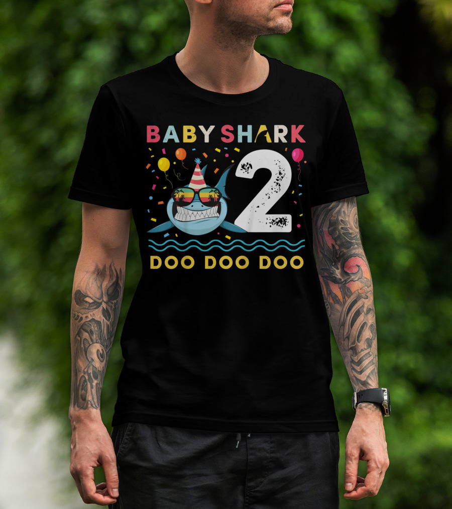 Baby Shark 2nd Birthday Doo Doo Doo Toddler Kids Party Hat Balloons T-Shirt