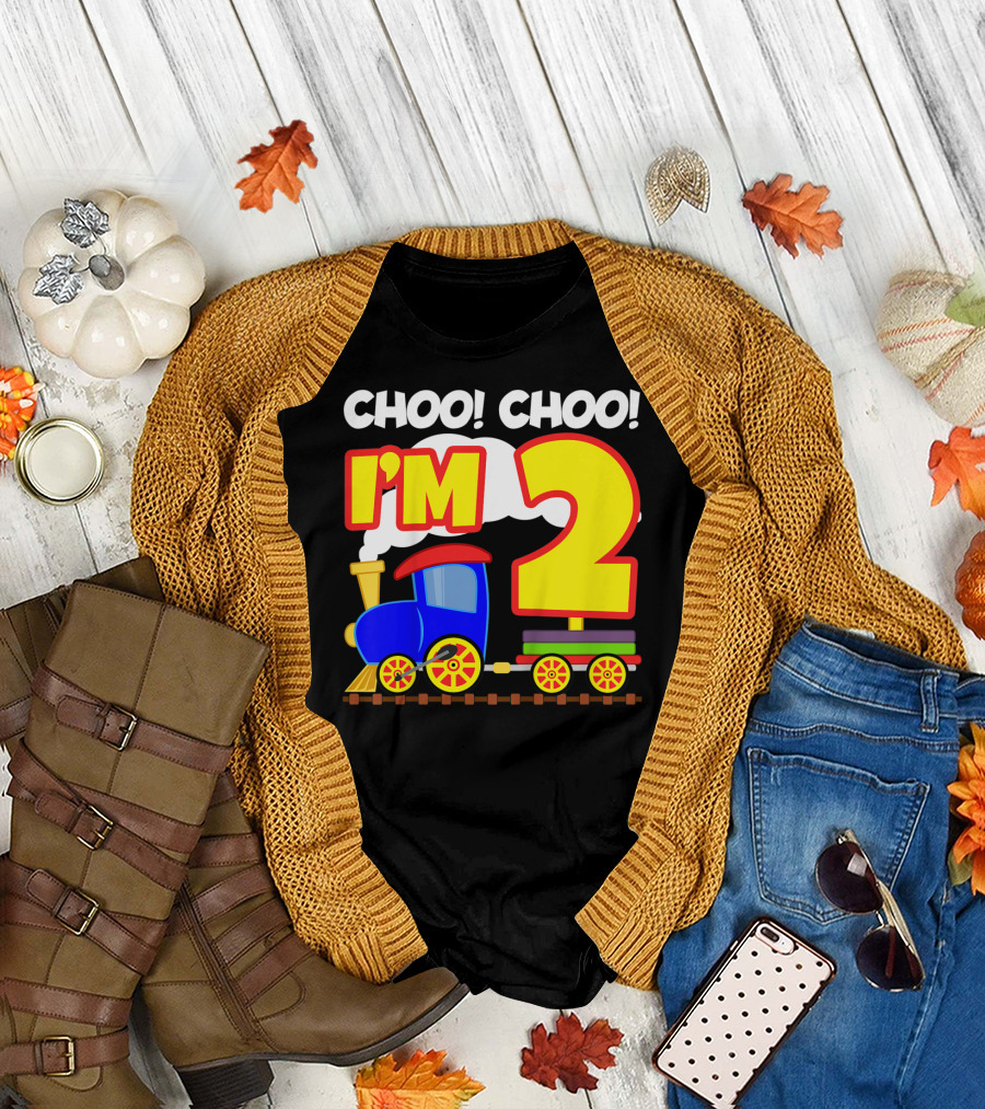 Choo Choo I'm 2 Year Old Train Birthday Toddler Fun T-Shirt