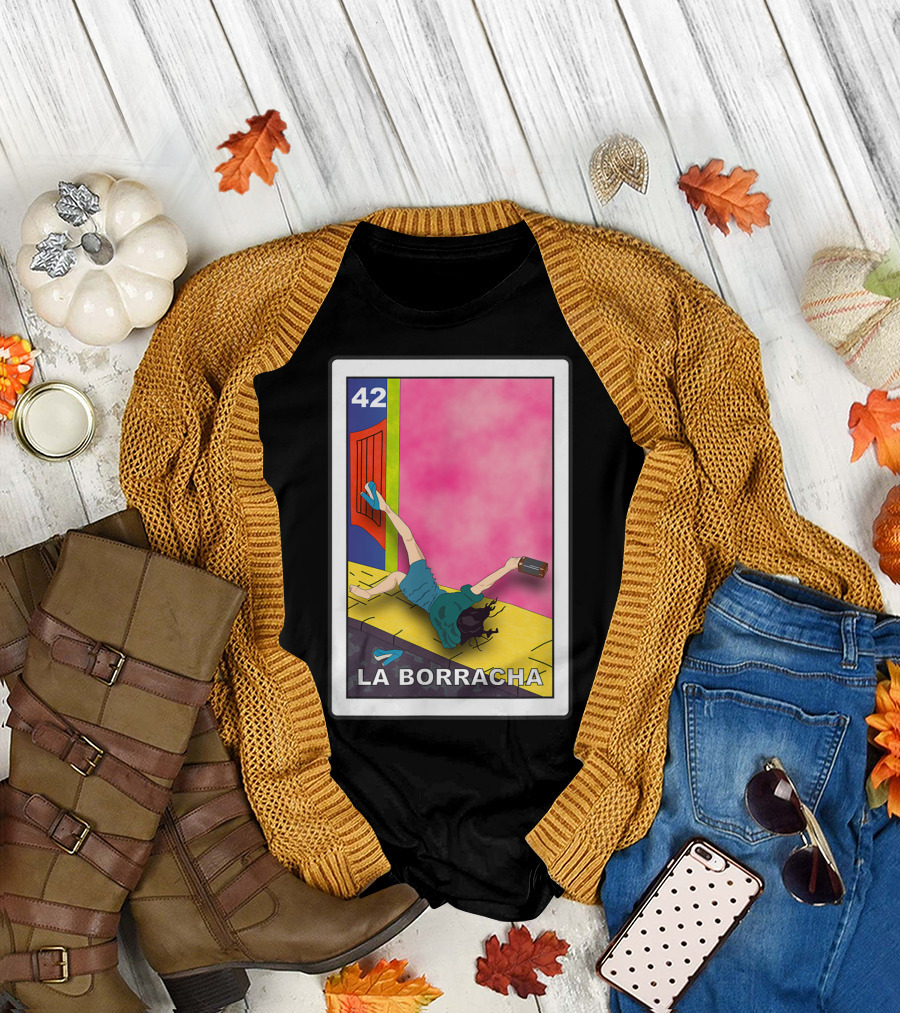 La Borracha Loteria Mexican Lottery Card 42 Bright Pink Background T-Shirt