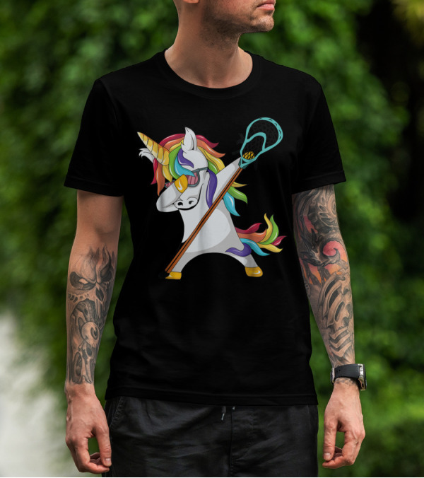 Lacrosse Dab Dabbing Unicorn With Colorful Mane T-Shirt