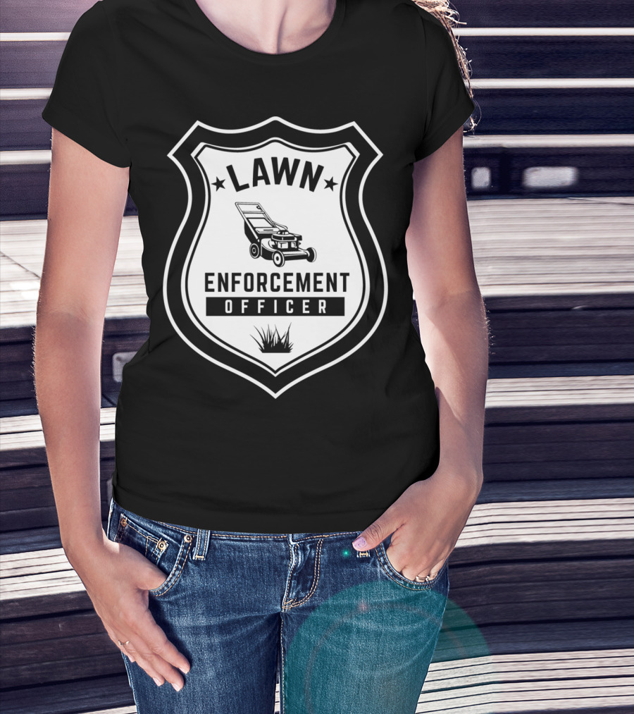 Lawn Enforcement Officer Badge With Lawn Mower And Grass T-Shirt
