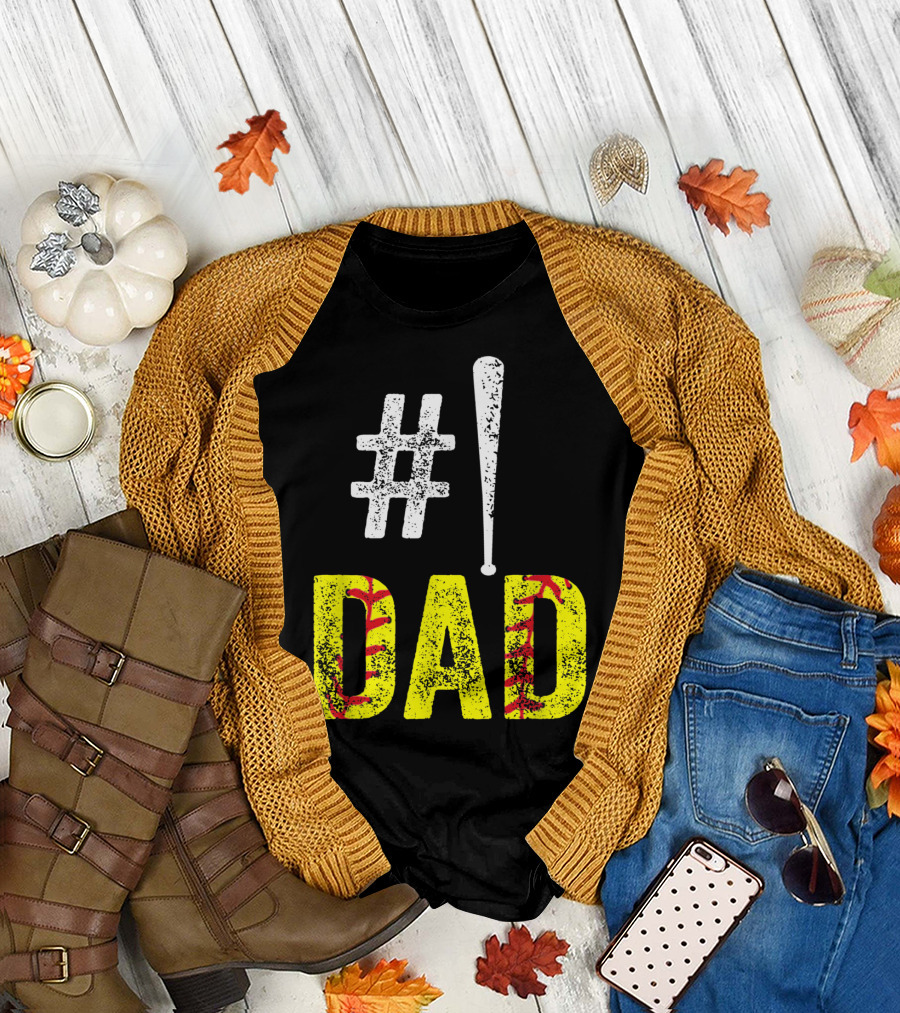 1 Dad Baseball Softball Funny Daddy T-Shirt