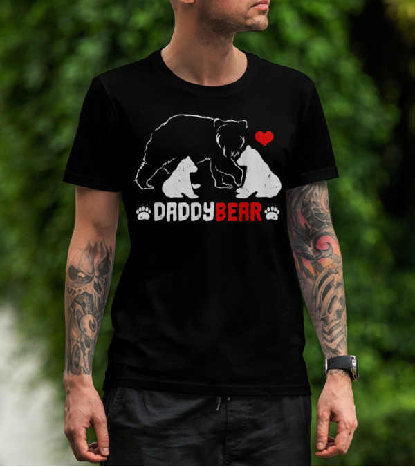 DADDY BEAR Two Cubs Heart Paw Prints T-Shirt