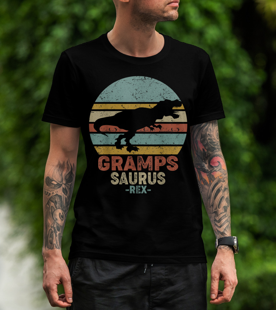 Grampsaurus Dinosaur Vintage Rex Retro Stripes T-Shirt