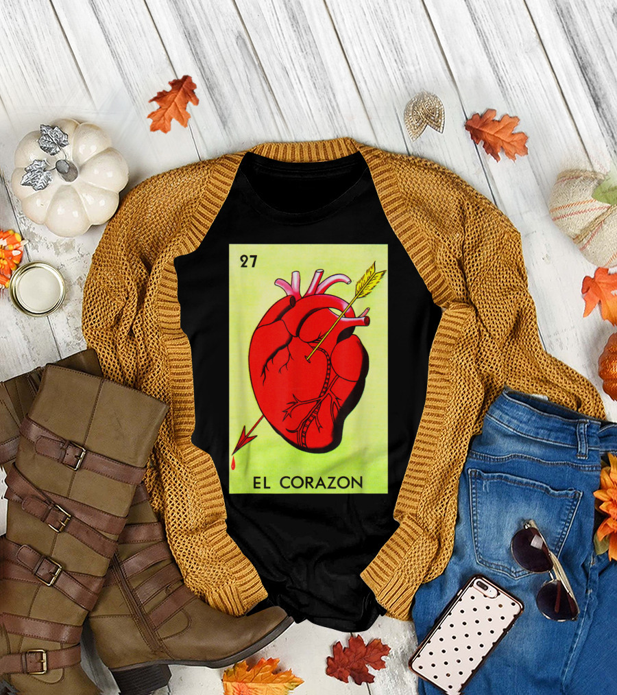 Mexican Loteria Card 27 El Corazon Heart with Arrow T-Shirt