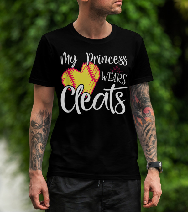 My Princess Wears Cleats Softball Heart T-Shirt