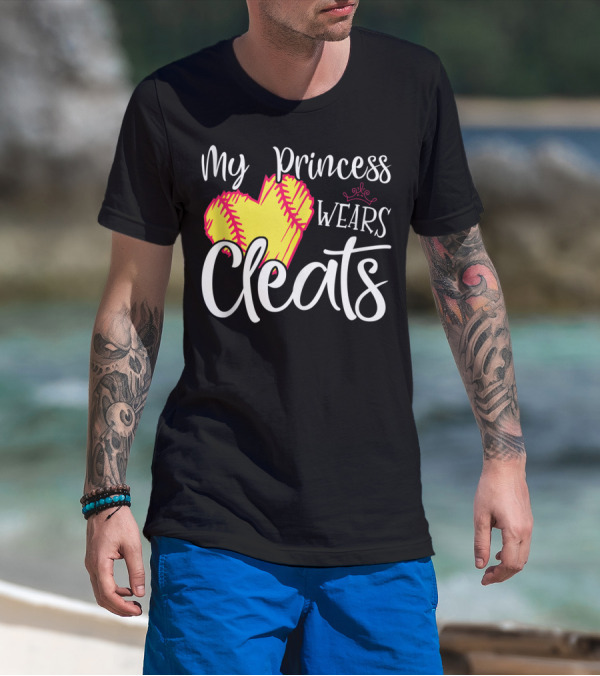 My Princess Wears Cleats Softball Heart T-Shirt