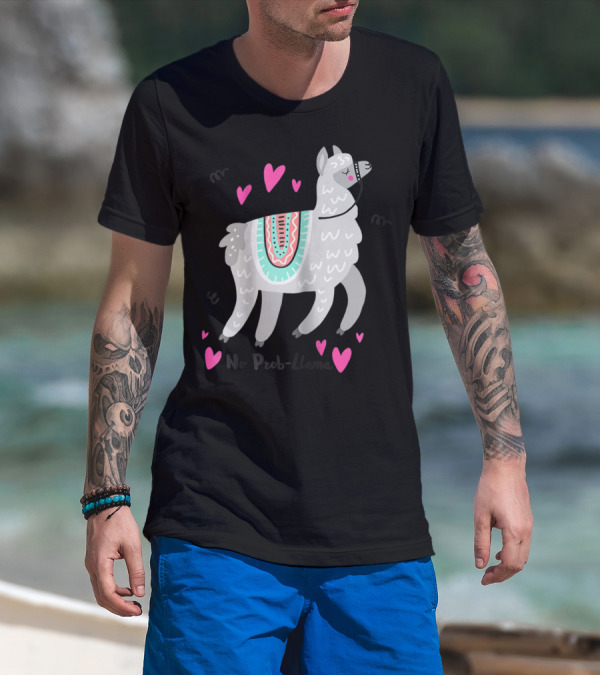 No Prob Llama Funny Llama Alpaca Lover Hearts T-Shirt