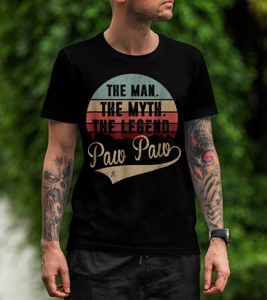 Paw Paw The Man The Myth The Legend Retro Vintage Sunset T-Shirt