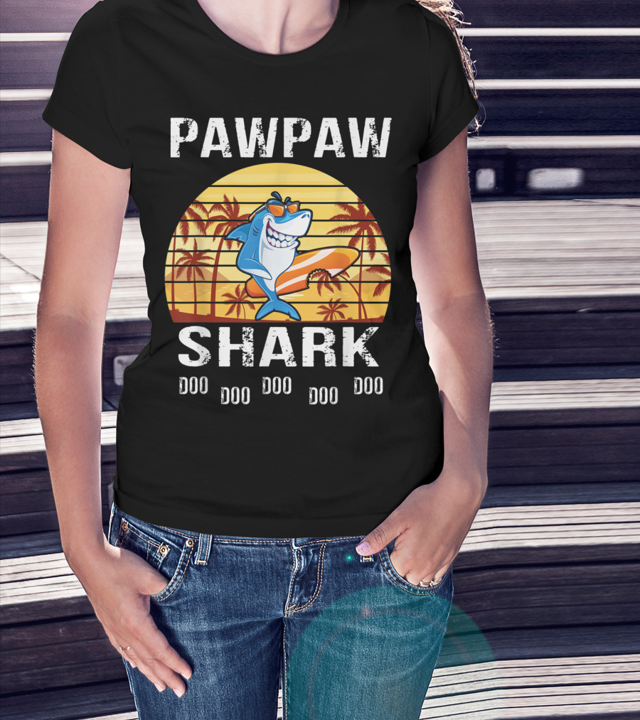 Pawpaw Shark Doo Doo Doo Doo Doo Doo Tropical Sunset T-Shirt