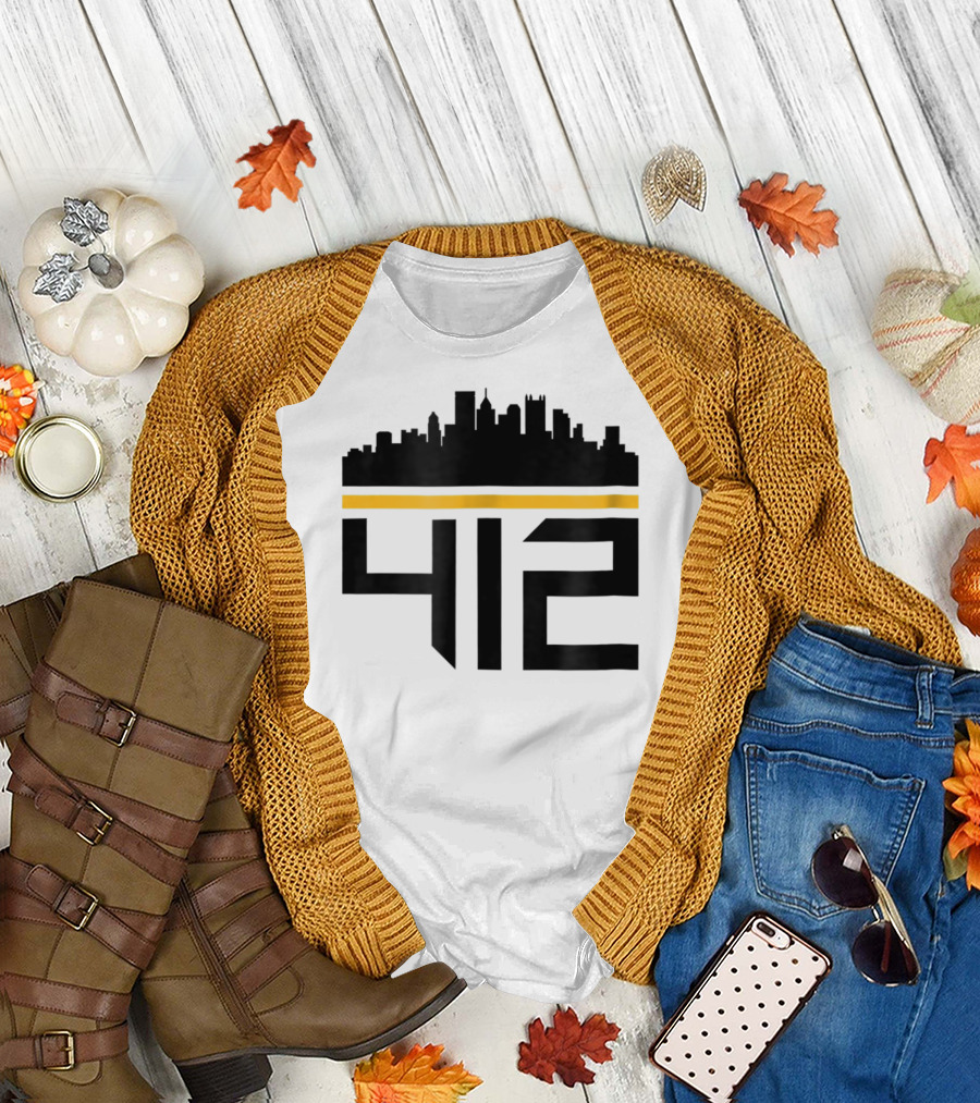 Pittsburgh Skyline 412 Steel City Black and Gold T-Shirt