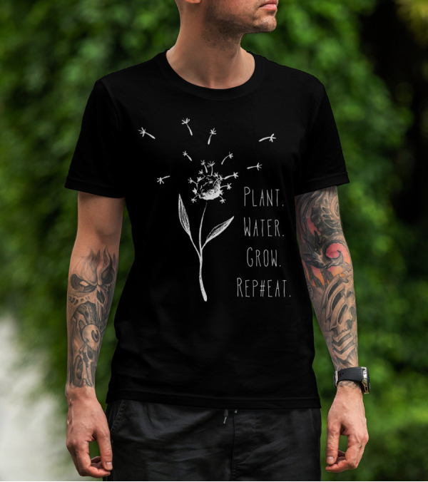 Plant Water Grow Repeat Flower Sketch For Gardeners T-Shirt