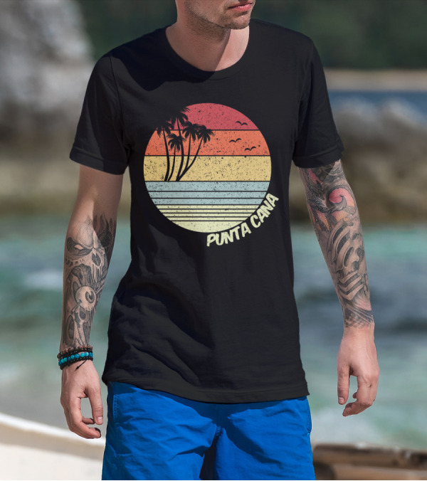 Punta Cana Retro Sunset Palm Trees Beach Vacation Dominican Republic T-Shirt