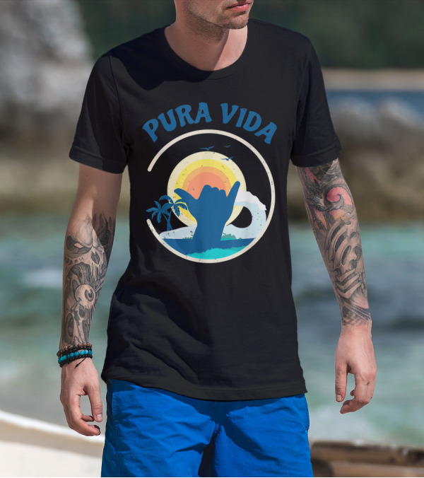 Pura Vida Costa Rica Surfing Vacation Sunset Beach Scene T-Shirt