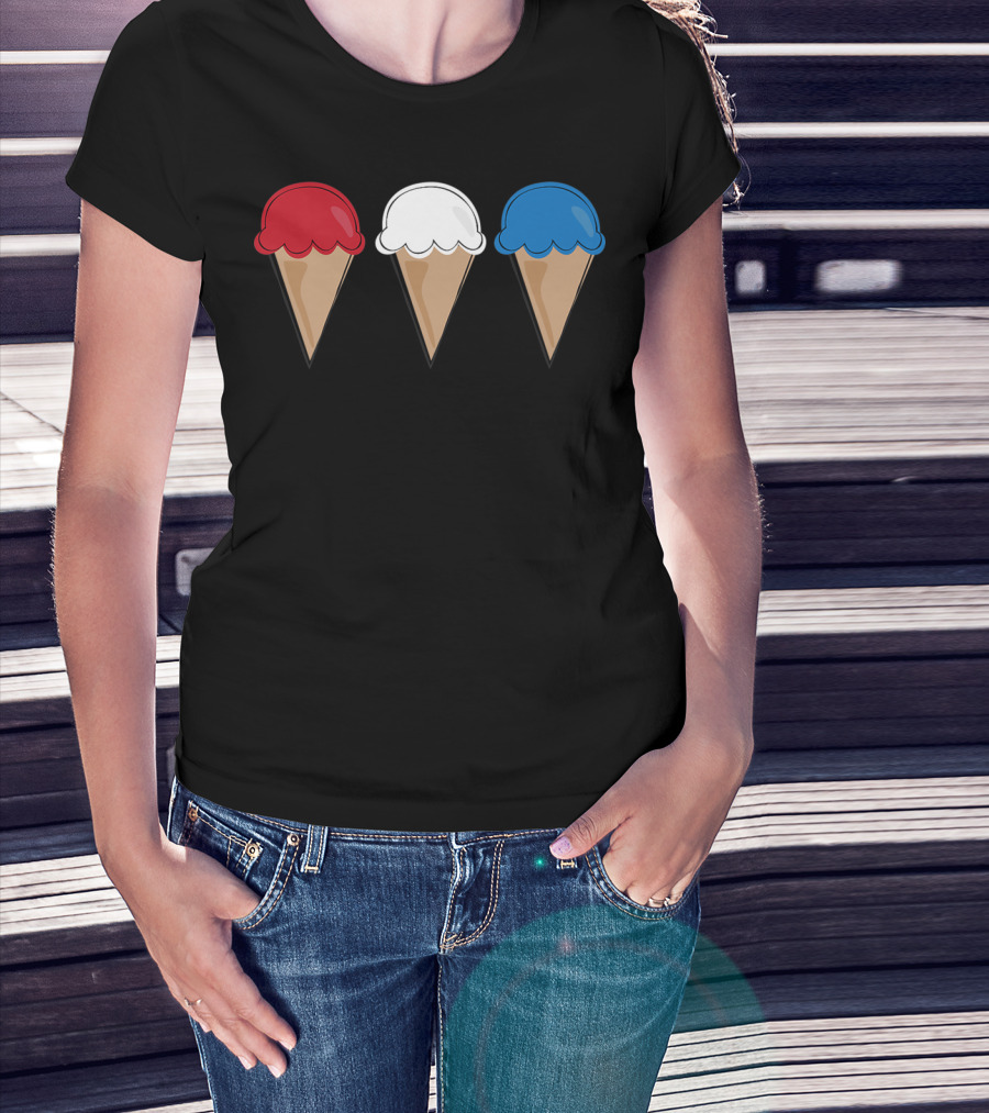 Red White Blue Ice Cream Cones Summer Fun T-Shirt