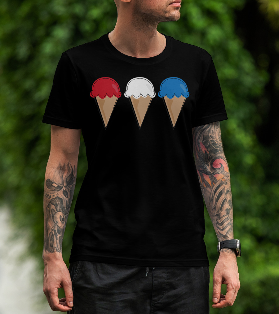Red White Blue Ice Cream Cones Summer Fun T-Shirt