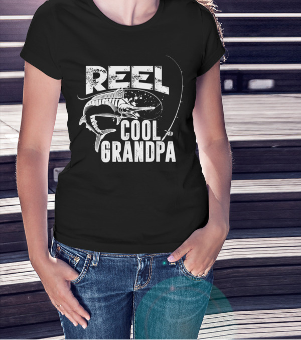 Reel Cool Grandpa Fishing Grandpa Love Marlin Pole T-Shirt