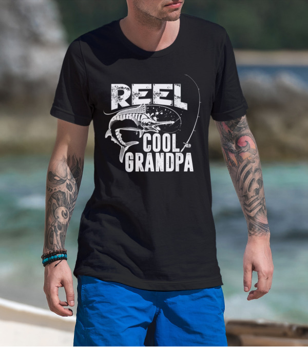 Reel Cool Grandpa Fishing Grandpa Love Marlin Pole T-Shirt
