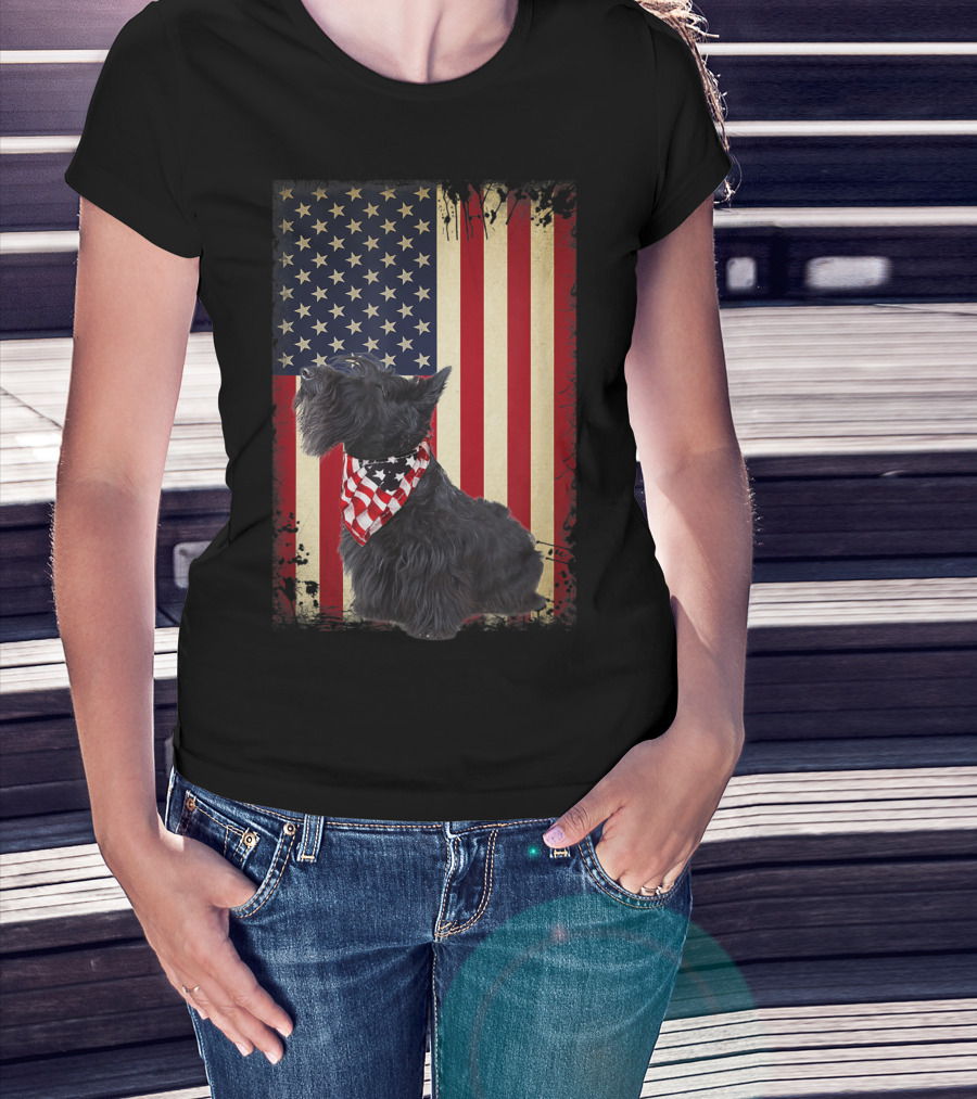 Scottish Terrier American Flag Bandana T-Shirt