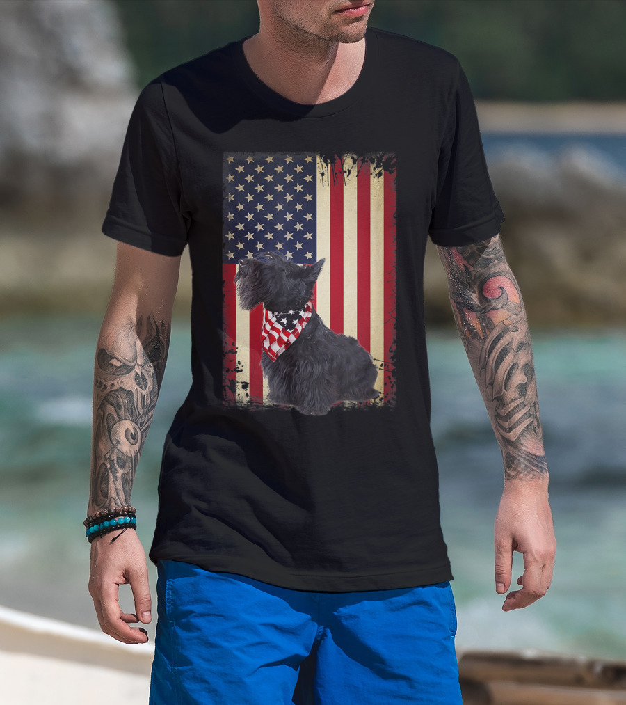 Scottish Terrier American Flag Bandana T-Shirt