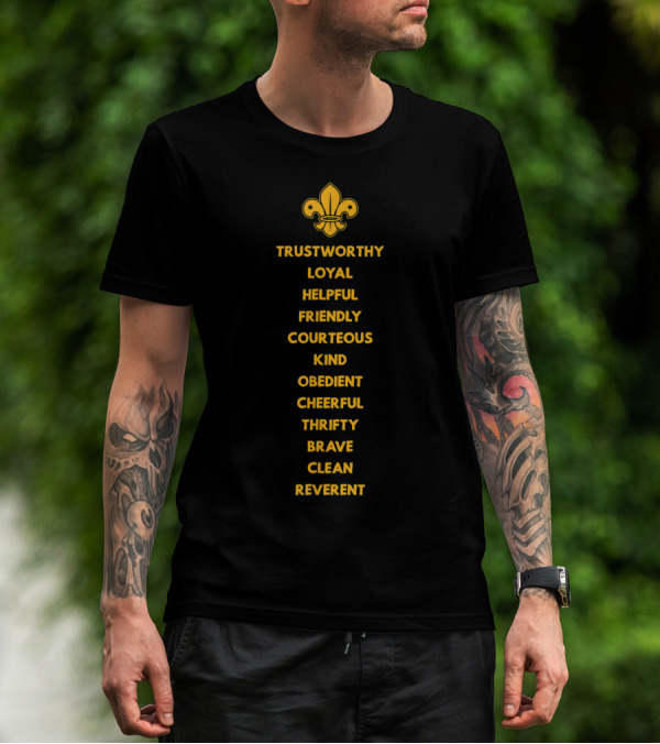Scout Law Trustworthy Loyal Helpful Friendly Courteous Obedient Cheerful Thrifty Brave Clean Reverent T-Shirt