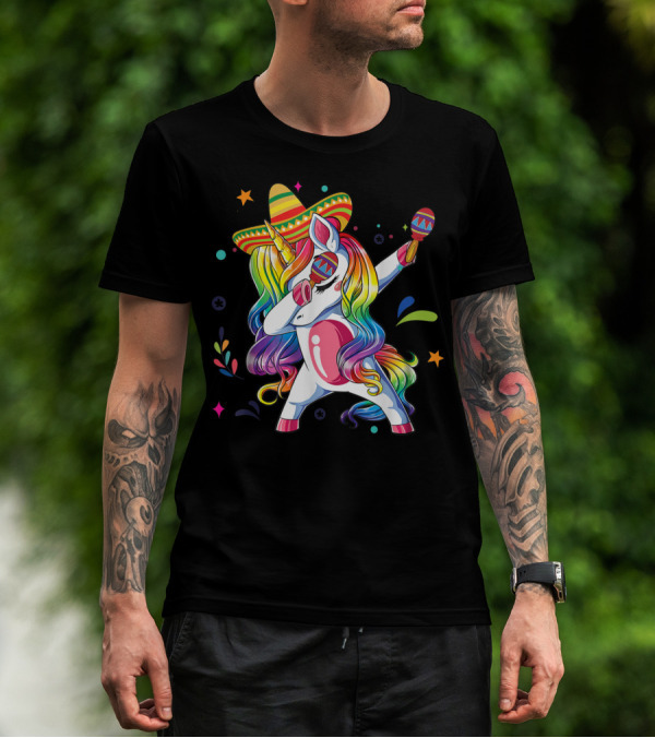 Sombrero Wearing Dabbing Unicorn With Maracas For Cinco De Mayo T-Shirt