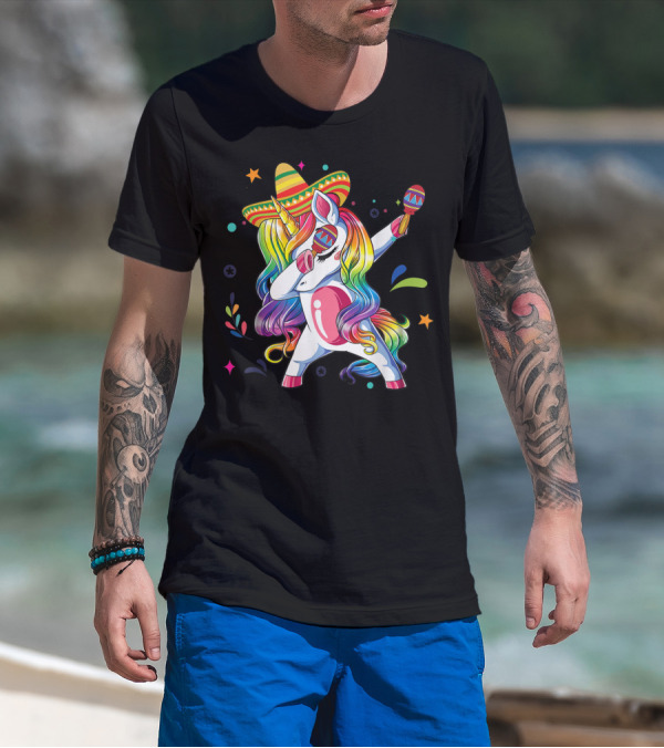 Sombrero Wearing Dabbing Unicorn With Maracas For Cinco De Mayo T-Shirt