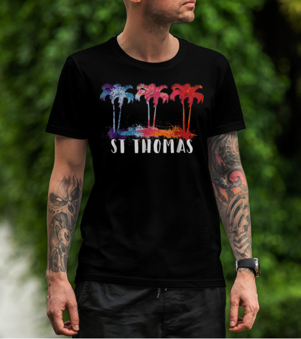St Thomas Virgin Islands Tropical Palm Trees Paint T-Shirt