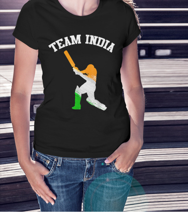 Team India Cricket Batting Silhouette Tricolor Fan Jersey T-Shirt