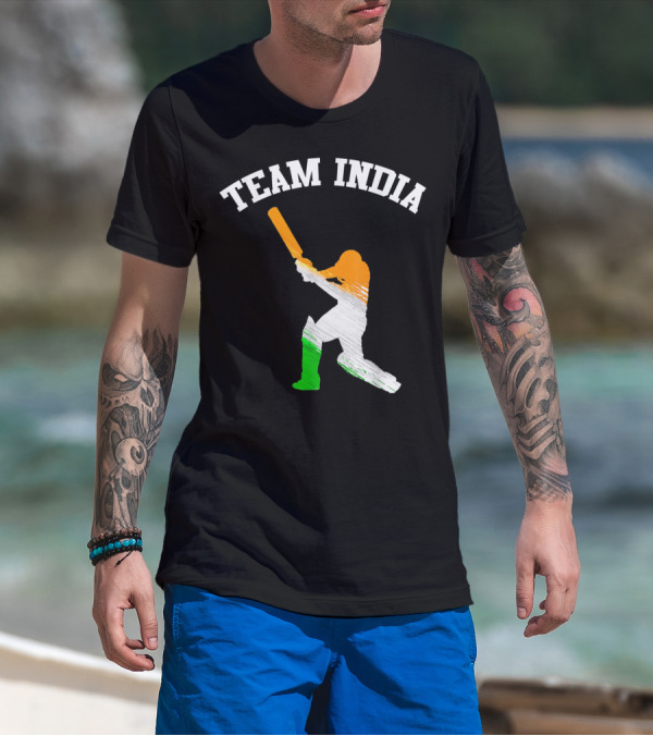 Team India Cricket Batting Silhouette Tricolor Fan Jersey T-Shirt
