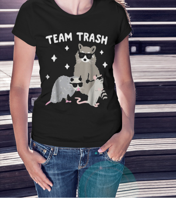 TEAM TRASH OPOSSUM RACCOON RAT WITH SUNGLASSES AND STARS T-Shirt