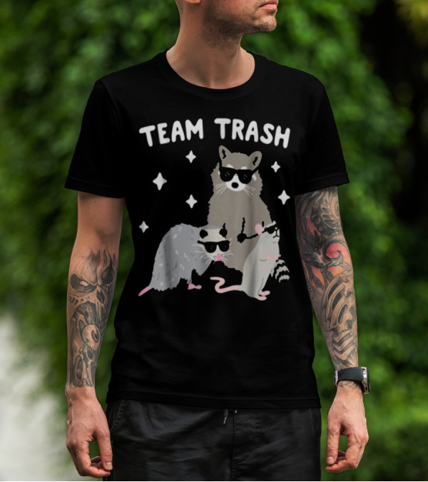 TEAM TRASH OPOSSUM RACCOON RAT WITH SUNGLASSES AND STARS T-Shirt
