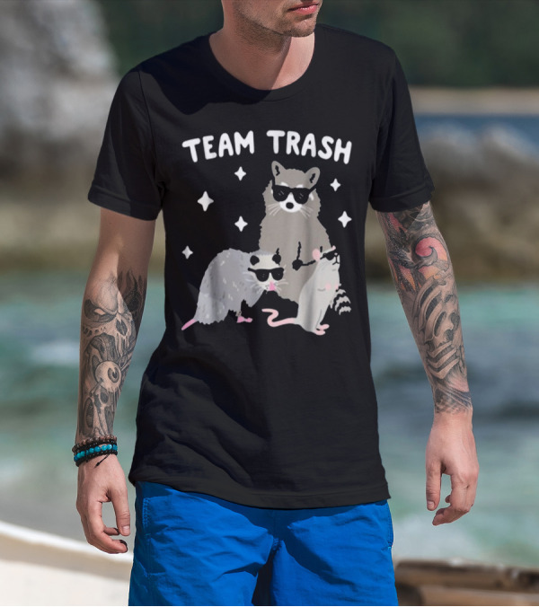 TEAM TRASH OPOSSUM RACCOON RAT WITH SUNGLASSES AND STARS T-Shirt