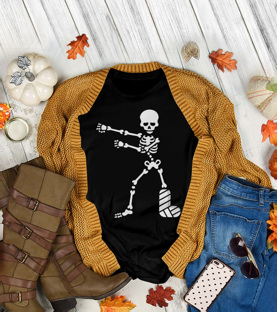 The Floss Dance Skeleton with Broken Leg Plaster Cast T-Shirt