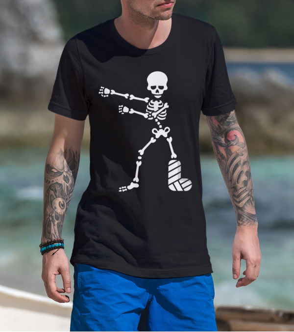 The Floss Dance Skeleton With Broken Leg Plaster Cast T-Shirt