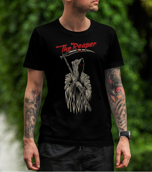 The Reaper Cloaked Scythe Bearer With Red Eyes T-Shirt