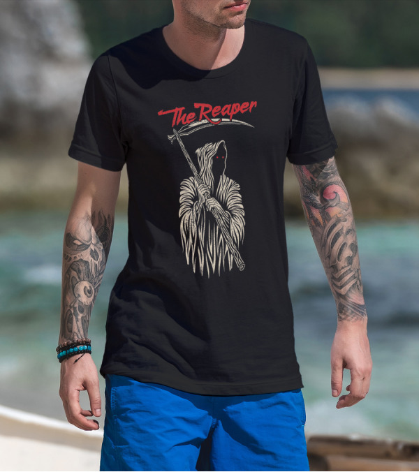 The Reaper Cloaked Scythe Bearer With Red Eyes T-Shirt