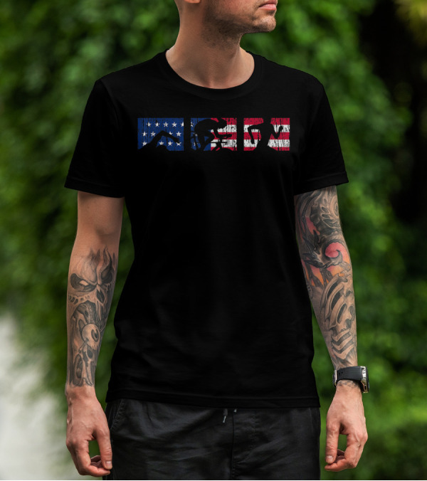 Triathlon Triathlete Run Bike American Flag T-Shirt
