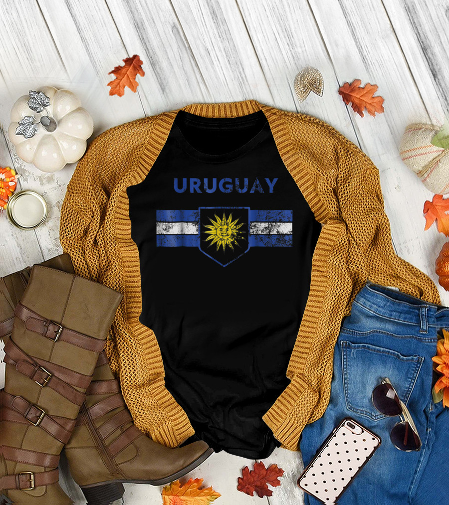 Uruguay Soccer Sun Emblem Flag Blue Stripes T-Shirt
